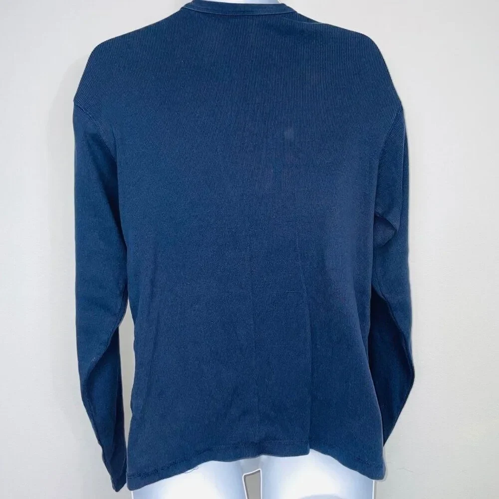 Vintage Old Navy Mens L Shirt Blue Thermal Waffle Weave Long Sleeve Logo Pullove